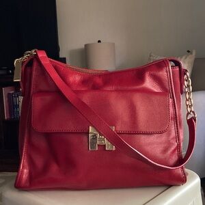 Tommy Hilfiger Red Leather Bag with Gold Accents